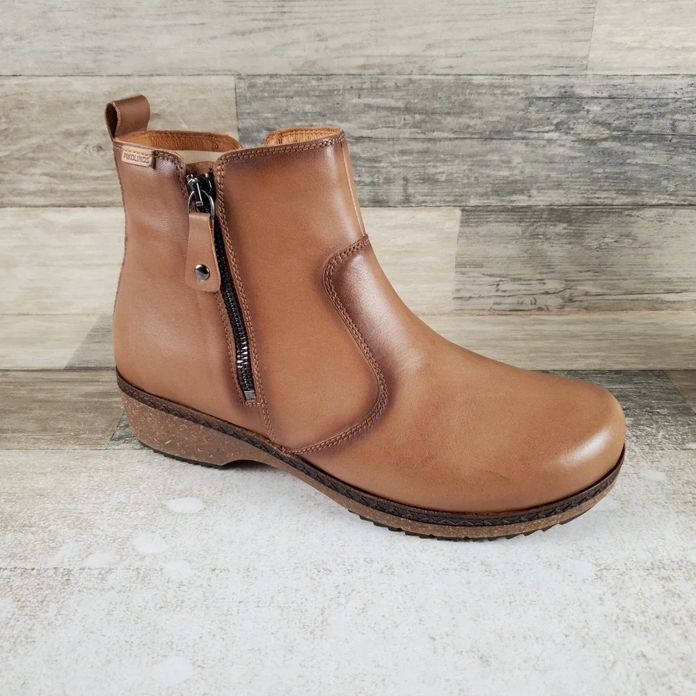 Pikolinos Granada Wow Womens Ankle Boots Sz 8.5 Castor Leather Side Zip Casual